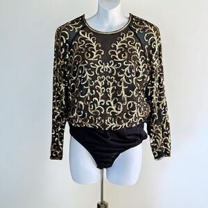 ❄️ 50% off winter A.J. Bari vintage black sequin glitz holiday bodysuit top 8